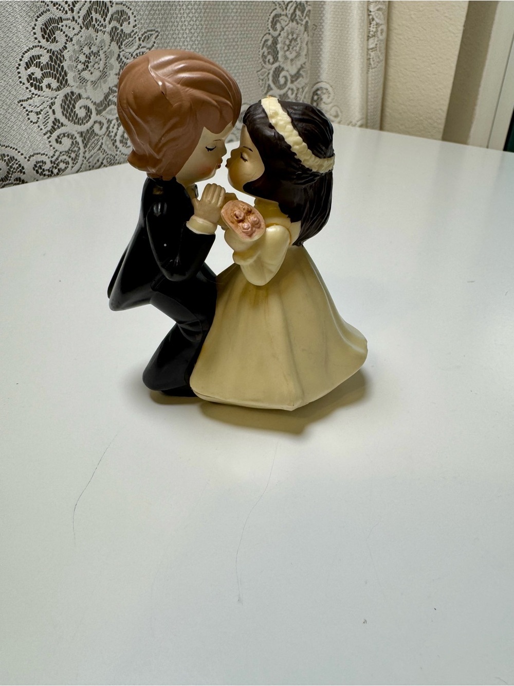 Vintage (1975) Wilton Wedding Couple Cake Topper Figurine - Cream & Black